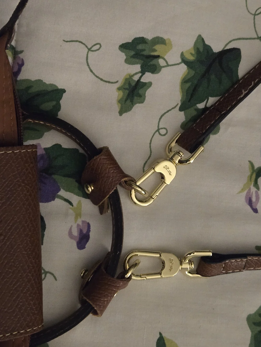 Longchamp Cognac Textured Leather Canvas Pouch with Gold Accents. Authentic.